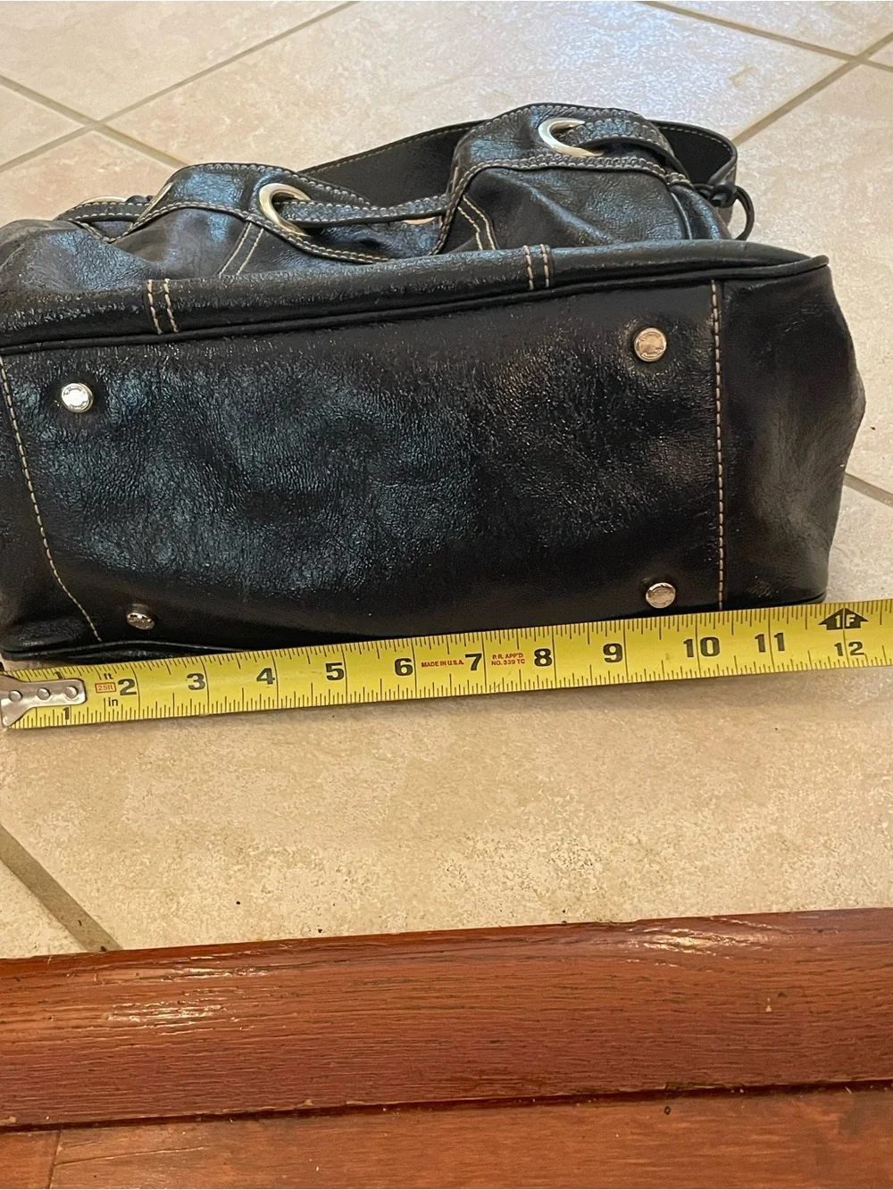Vintage Talbots Navy Patent Leather Handbag W/ Silver Hardware